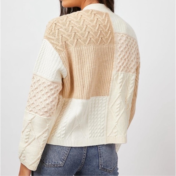 Rails Reese Cream Patchwork Mixed Cable Knit Oversized Cardigan Size L - Picture 14 of 16